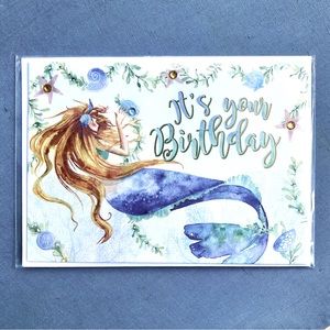 Punch Studio Single(1) 3D Embellished Birthday Mermaid Card Env+Seal 5x7 (62660)